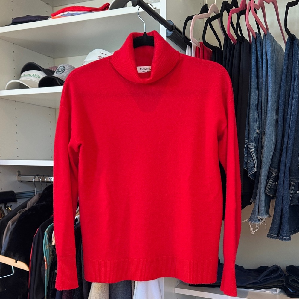 Nordstrom 100% Cashmere Vibrant Red Cowl Neck Sweater